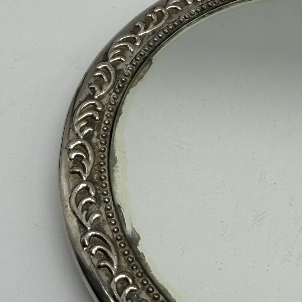 Vintage Silverplate Vanity Hand Mirror & Hair Brush Set Ornate Floral Repousse - Picture 6 of 8
